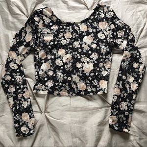 Black Floral Long Sleeve Crop Top